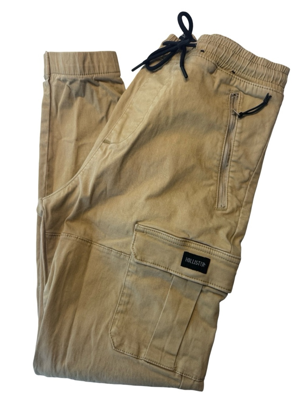 Hollister Men's Khaki Cargo Joggers with Black Drawstring - Picture 3 of 4